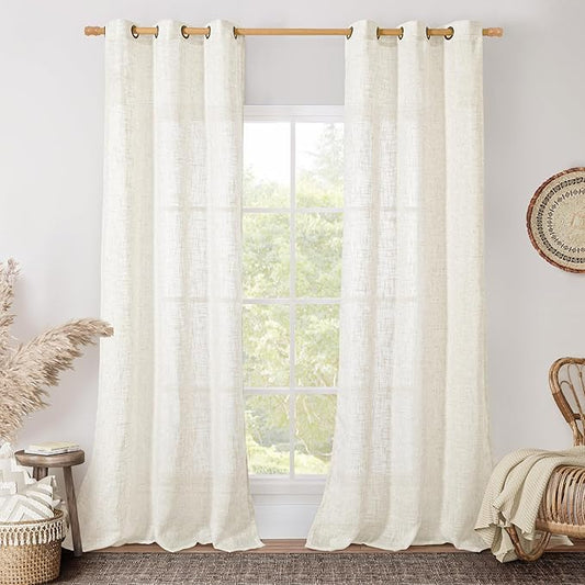 LAMIT Cream Sheer Linen Curtains 84 inch Long, Bronze Grommet Soft Linen Textured Semi Sheer Drapes with Light Filtering for Living Room/Bedroom, 2 Panels Set, 34 x 84 Inch-Ruum Studio Home