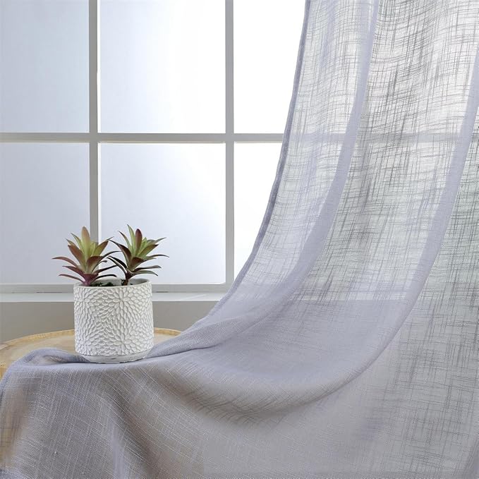 MIUCO Semi Sheer Curtains Poly Linen Textured Solid Grommet Curtains 63 Inches Long for Living Room 2 Panels (2 x 37 Wide x 63" Long) Silver-Ruum Studio Home