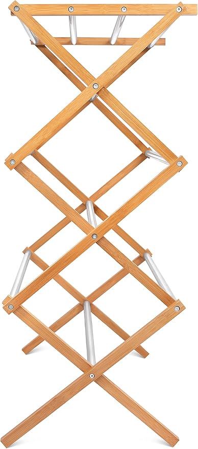 BirdRock Home Wooden Clothes Drying Rack | 3-Tier Foldable Bamboo Laundry Stand | Water-Resistant, Fully Assembled, Collapsible Indoor/Outdoor Dryer for Hanging Clothes | Grey-Ruum Studio Home