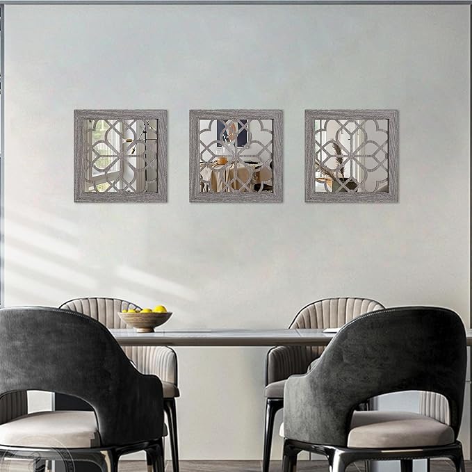 Boho Square Wall Mirrors Set of 2-12" x12'Decorative Mirrors for Wall Decor, BrownHandcrafted Mirror Panels Perfect for LivingRoom Bedroom Entryway Hallway (Brown)-Ruum Studio Home