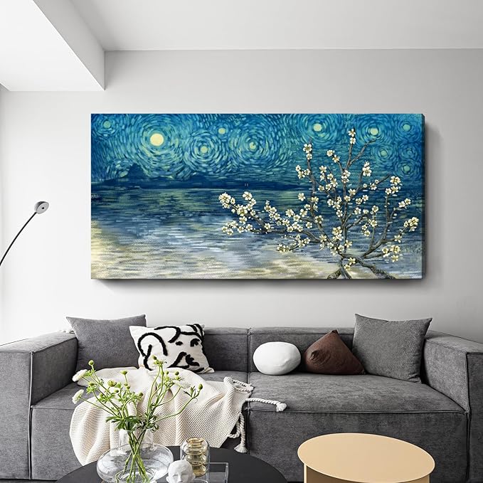 amatop Extra Large Wall Art Floral Tree Canvas Print for Living Room Bedroom Office– Oversized Plum Blossom Lake Landscape Picture Modern Blue Teal Nature Artwork Decor 58x29 Inch-Ruum Studio Home