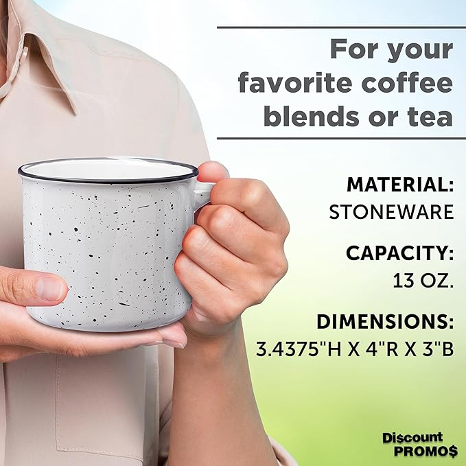 DISCOUNT PROMOS Ceramic Campfire Coffee Mugs 13 oz. Set of 10, Bulk Pack - Perfect for Tea, Espresso, Cappuccino, Hot Cocoa - White-Ruum Studio Home