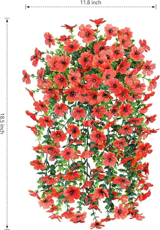 INSPRING Fall Fake Mums Artificial Flowers Hanging Decoration for Outdoors, 2Pcs Orange Daisy with Autumn Eucalyptus Leaves, Realistic Plants Decor, Silk Flower for Porch Patio Balcony Planter Yard-Ruum Studio Home