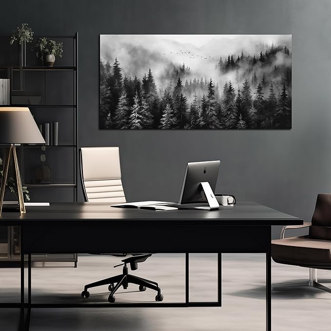 Black and White Canvas Wall Art for Office,Forest Wall Art for Bedroom Above Bed 24 x 48 Inch-Ruum Studio Home