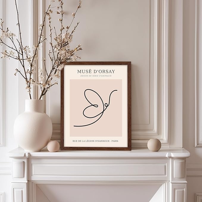 Poster Master Vintage Poster - Retro One Line Butterfly Drawing Print - Butterfly Line Art - Minimal Gift for Him, Her, Animal Lover - Abstract Decor for Home, Office, 11x14 Brown Framed-Ruum Studio Home