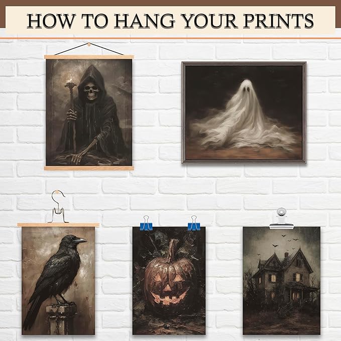 LANCHI95 12 Pcs Halloween Wall Art Prints, Vintage Witch Posters, Cute Ghost Pictures for Bedroom Decor (UNFRAMED)-Ruum Studio Home