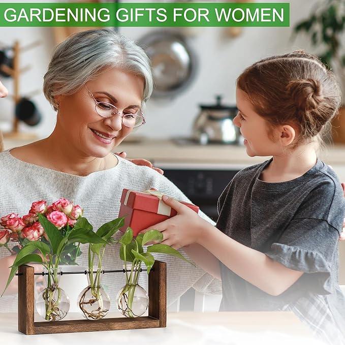 YIBOT Plants Propagation Stations,Plant Terrarium with Wooden Stand Wall Hanging Glass Planter Plant Propagation Vase for Indoor Office Home Garden Decor Plant Lover Gifts for Women-Ruum Studio Home