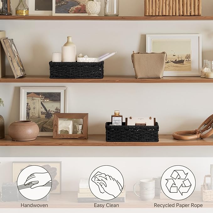 StorageWorks Small, Pantry Baskets, Wicker Storage Baskets for Organizing, Bathroom Shelves, Pantry Organizers and Storage, Black, 2-Pack-Ruum Studio Home