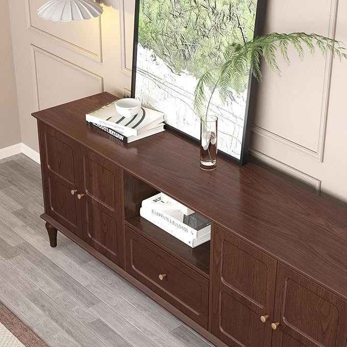 ARTPOWER 67'' Mid-Century Modern TV Stand with Storage Drawer and Doors, Long TV Stand with Adjustable Shelves for 75 Inch TV for Living Room, Bedroom, Brown-Ruum Studio Home