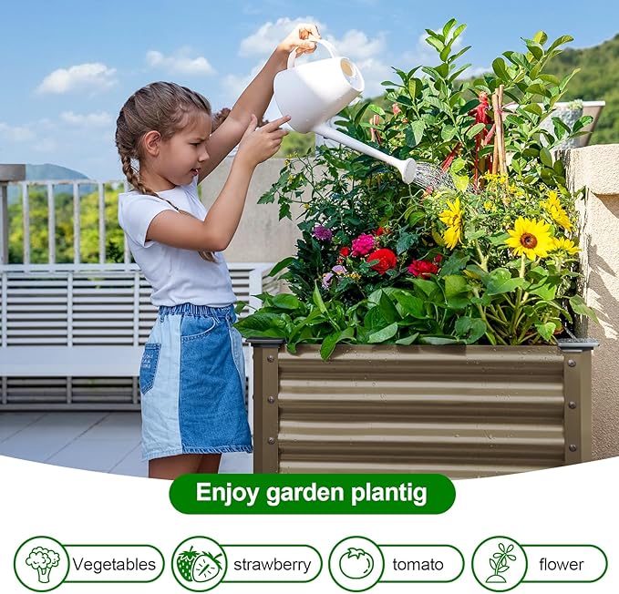 Land Guard Galvanized Oval Large Metal Raised Garden Bed with Legs for Vegetables (Beige)-Ruum Studio Home