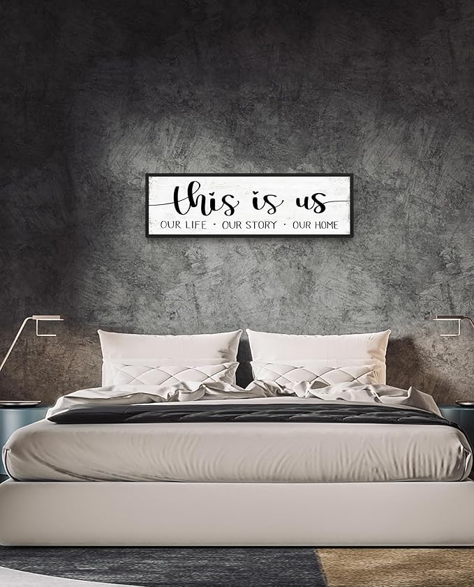 This is Us Sign Wall Decor: Family Wall Signs Rustic Farmhouse Living Room Country House Hanging Framed Wall Plaques,This is Us Our Life Our Story Our Home Quotes Wall Decor 12" x 40"-Ruum Studio Home