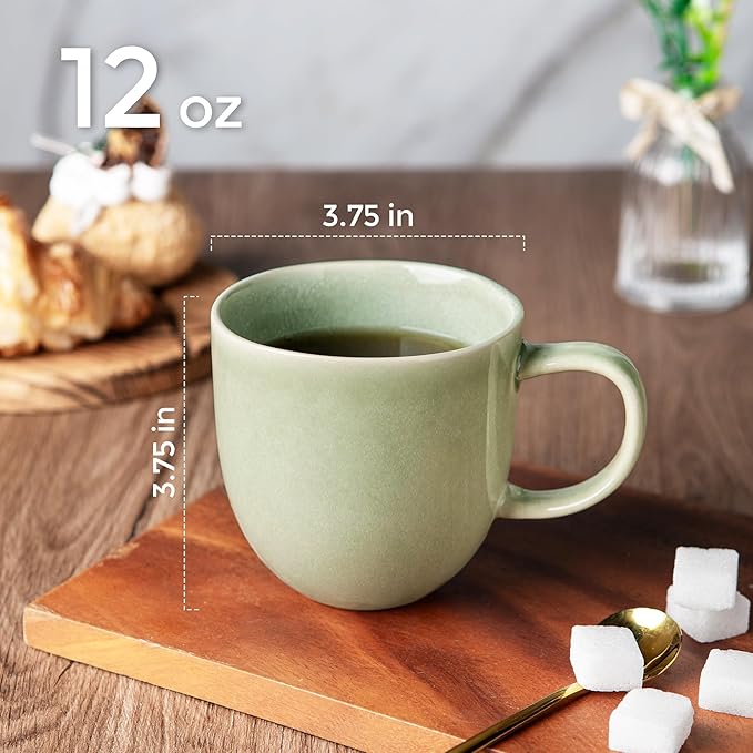AmorArc 12oz Coffee Mugs, Ceramic Coffee Mugs set of 6 for Man, Woman, Dad, Mom, Modern Coffee Mugs with handle for Latte/Cappuccino/Milk/Cocoa. Dishwasher&Microwave Safe, Olive Green-Ruum Studio Home