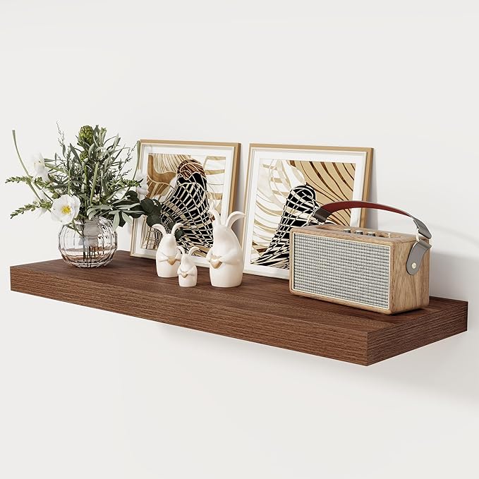 Floating Shelves 36 Inch Long, 12 Inch Deep Floating Shelves for Wall, 36 x 12 Shelves for Wall Storage & Display, 2" Thick Floating Shelf for Bathroom, Living Room, Bedroom, Walnut Color, Set of 1-Ruum Studio Home