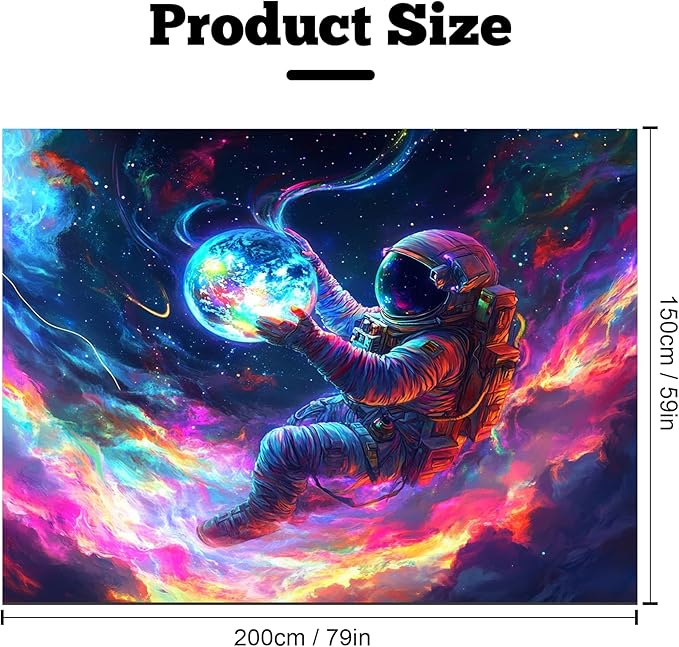 BVBOX Astronaut Space Blacklight Tapestry 79"x59", UV Reactive Floating Astronaut Iridescent Cloud Universe Galaxy Planet Glow in Dark Tapestries, Black Light Neon Upright Poster Wall Hanging Backdrop Decor for Bedroom Living Room-Ruum Studio Home