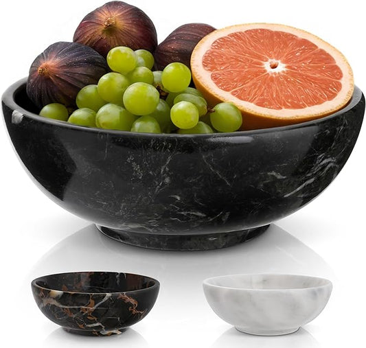 Gusto Nostro 8" Luxury Black Marble Decorative Bowl for Coffee Table - Elegant Modern Fruit Bowl for Kitchen Counter - Heavy Stone Entryway Catch all for Keys, Jewelry, Potpourri Holder Centerpiece-Ruum Studio Home