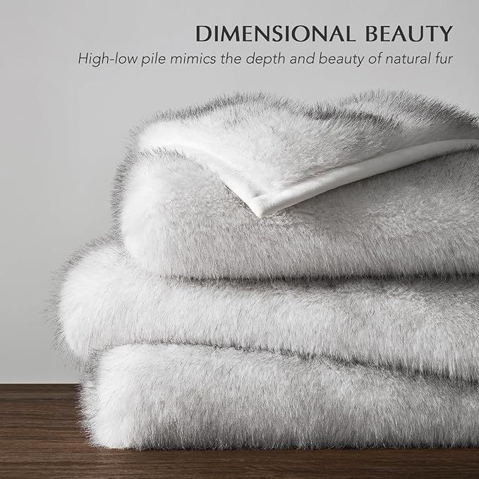 Luxury Faux Fur Throw Blanket, Soft Fluffy Faux Mink Blankets for Bed, Couch, Sofa, Thick Cozy Plush Warm Fur Throws with Reversible Velvet, Frosted White Wolf, 50"x60"-Ruum Studio Home