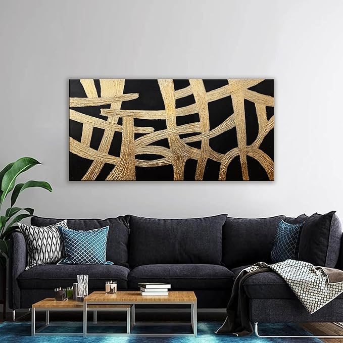 Dimpaga Abstract Canvans Wall Art Paintings Modern Wall art Decor Black And Gold Lines Texture Artwork for Walls Minimalist Wall Art Living Room Decor For Room Bedroom Office Wall Decor 20x40 Inch-Ruum Studio Home