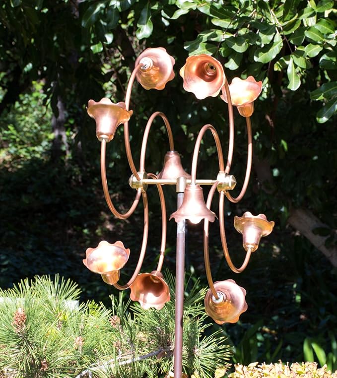 Stanwood Wind Sculpture: Kinetic Copper Dual Spinner - Tumbling Flowers-Ruum Studio Home