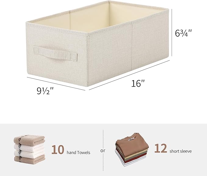 Linen Folding Storage Bins, 3 Pack Large Storage Baskets, Washable, Clothing Storage Bins with Handle, Closet Organizer for Storage Sweater,Sheets (Beige, 16"x9½"x6¾")-Ruum Studio Home