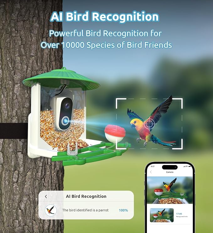 Bird Feeder with Camera, 2K HD AI Smart Identify BirdSpecies Video Camera with Solar Panel Outdoors Birdhouse with Cam, Instant Arrival Alerts, Capture BirdVideo Ideal Present for Bird Lover-Ruum Studio Home