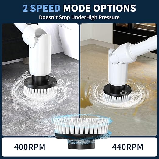 Electric Spin Scrubber - Cordless Cleaning Brush with Digital Display, 2 Speeds, 8 Brush Heads, IPX7 Waterproof, Adjustable Long Handle for Bathroom, Tub, Tile, Shower, and Car-Ruum Studio Home