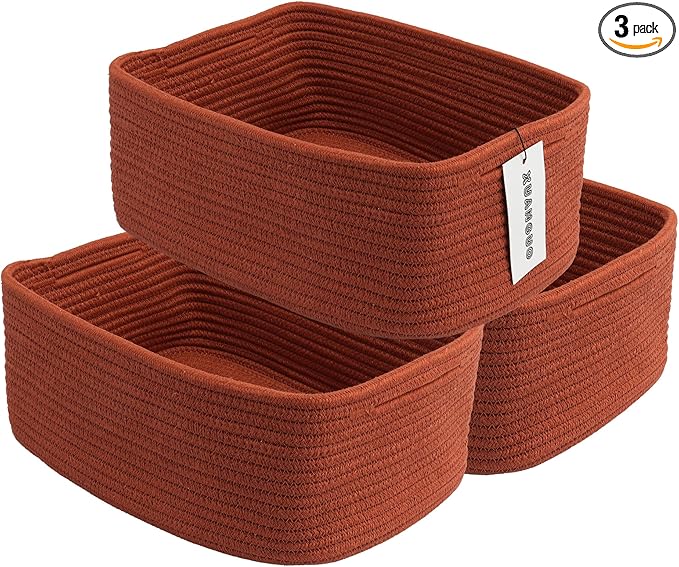 Small Woven Storage Baskets 12“X8”X5“ Decorative Rope Bins for Organizing Shelves, Closets, and Toys, Empty Gift Baskets, Cute Organizer Basket for Home and Office (rustic, regular)-Ruum Studio Home