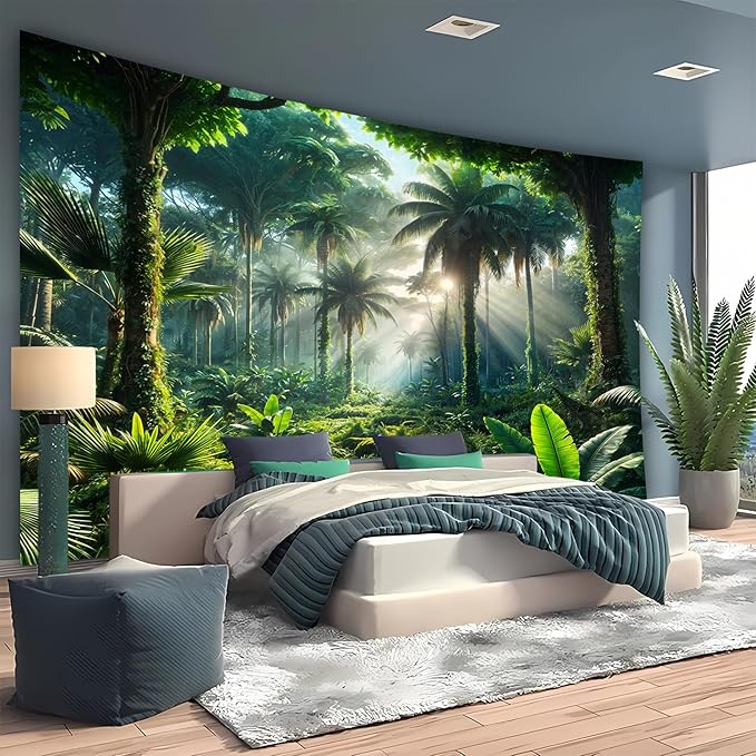 BSFHH Nature Tapestry Forest Tree Sea Cave Wall Hanging, Stream Through Rainforest Landscape Wall Art Tapestry for Bedroom Living room (Rainforest, 90"×70", Unframed)-Ruum Studio Home