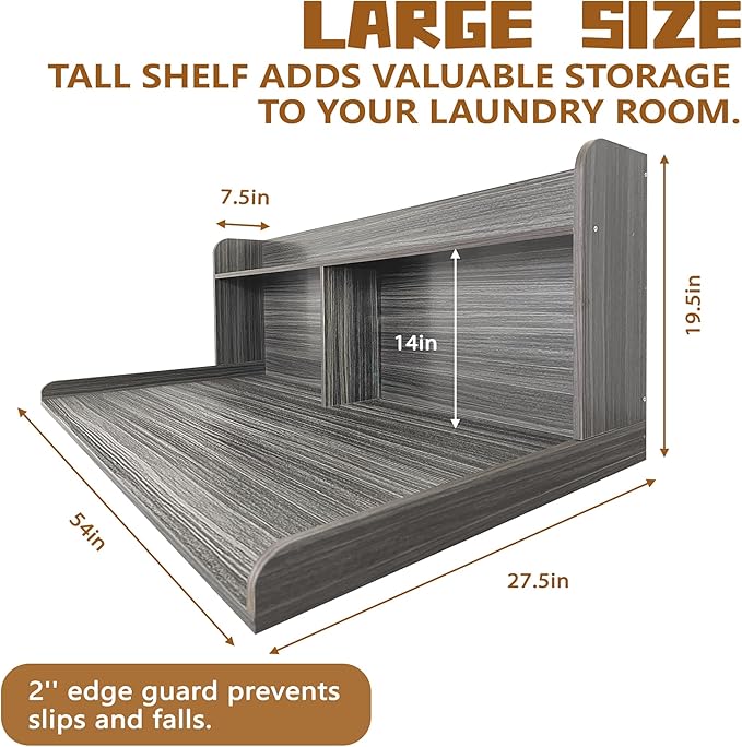 Royxen 2-Tier Washer Dryer Countertop,19.5"H Wood Washer and Dryer Topper with Shelf,Laundry Countertop Over Washer and Dryer, Universal Fit for Laundry Room Organization (Eucalyptus, 54"W X 27.5"D)-Ruum Studio Home