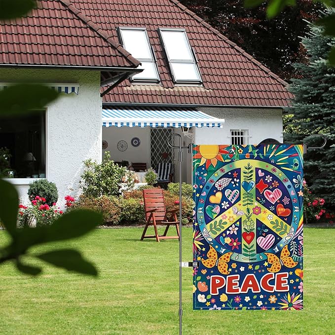 Peace Garden Flag Butterfly Flowers Art Garden Yard Flags Double Sided Colorful Farmhouse Holiday Decorative Yard Flag, Porch Outdoor Decoration Sign Banner (12X18INCH)-Ruum Studio Home