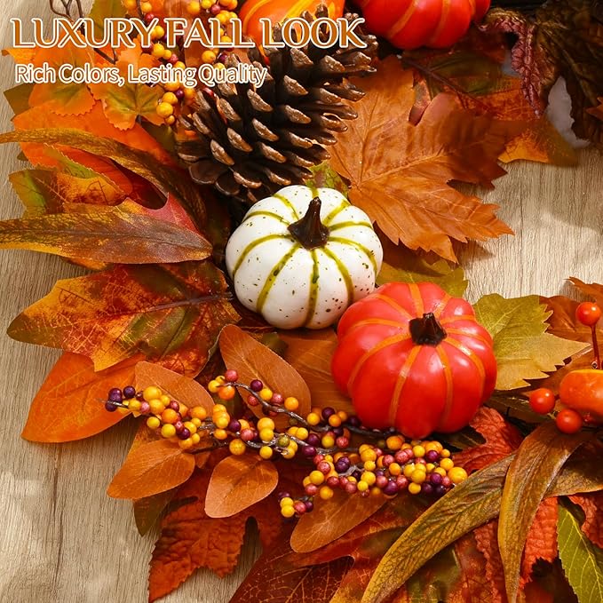 Fall Decor - Fall Wreaths for Front Door Outside, 20 Inch Fall Door Wreath, Handcrafted Autumn Wreath with Colorful Pumpkins Maple Leaves, Fall Decorations for Home Front Door Porch Thanksgiving Decor-Ruum Studio Home