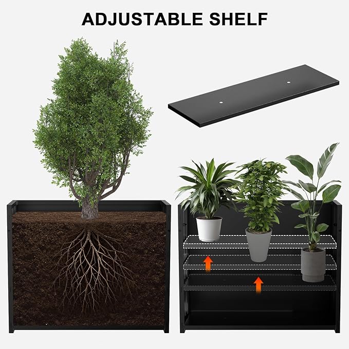 Metal Planter Box, Planter Boxes Outdoor Heavy Duty Metal Garden Planter Spliced Flower Pot with Partitions, All-Weather Use with Drainage Holes for Patio/Porch-35.43"x 27.55"x 11"-Ruum Studio Home