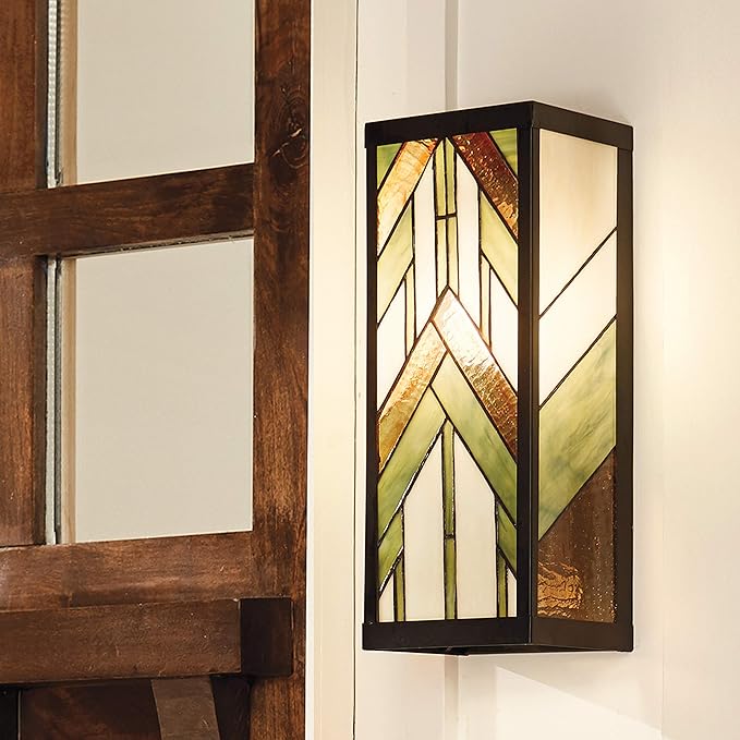 RIVER OF GOODS Art Deco Stained Glass Outdoor Light Fixture - 16.25" H - Decorative Porch Light - Green-Ruum Studio Home