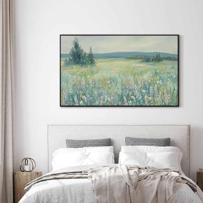 SIGNWIN 36"x60" Extra Large Framed Wall Art Wildflower Meadow Landscape Soft Pastel Nature Illustration for Home Living Room Bedroom Decor (Frame Assembly Required)-Ruum Studio Home