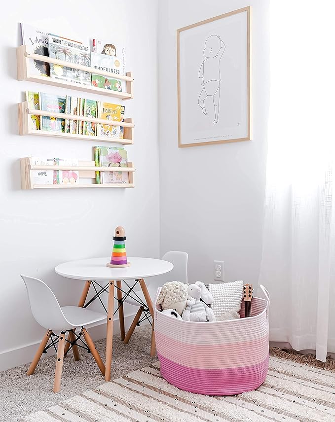 OrganiHaus Toy Storage Basket for Kids, Large Cotton Rope Organizer Bin for Nursery, Toy Box, Blanket Holder, Baby Hamper for Living Room, Soft & Washable, 20x13 inches - Pink-Ruum Studio Home