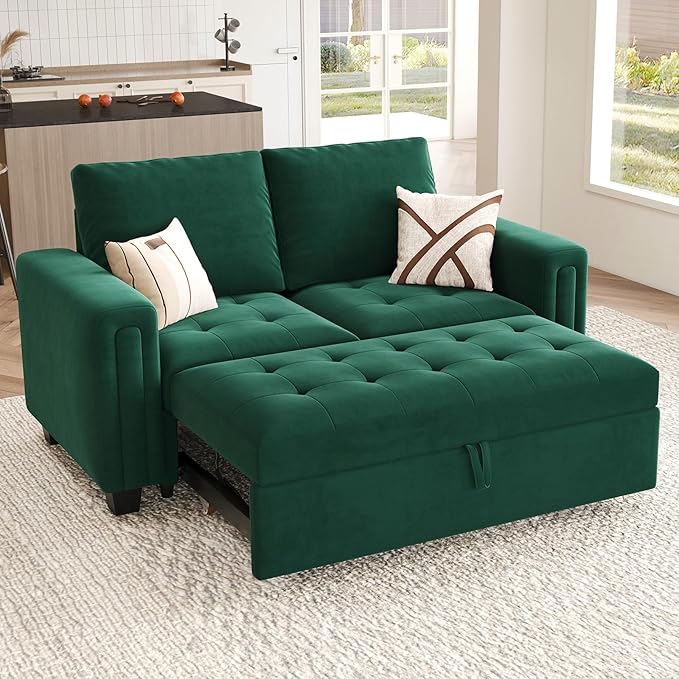Belffin Modular Sectional Sleeper Sofa with Pull Out Couch Bed Modular Sleeper Loveseat Sectional Sofa Velvet Fabric for Living Room Apartment Green-Ruum Studio Home