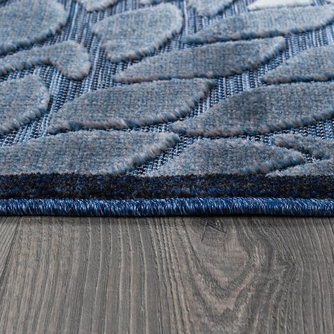 Beverly Rug Outdoor Runner Rug 2x7 Modern Floral Tropical Area Rugs for Indoor and Outdoor Patio Easy to Clean Non Shedding Living Room Porch Garden Washable Outside Carpet (2 x 7 Navy Blue)-Ruum Studio Home