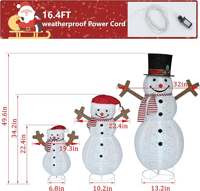 4FT Pop-Up Snowman Family, Pre-Lit Holiday Decoration Sign with 270 LED Lights, Customized Placement Holiday Display for Indoor, Outdoor-Ruum Studio Home