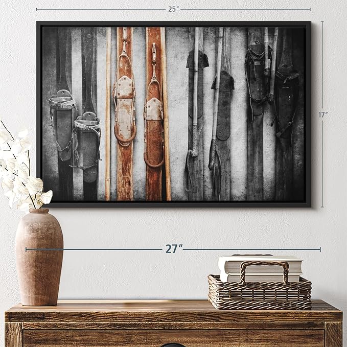 ElephantStock Ski Collection Wall Art - Horizontal Framed Canvas - 1-Piece Bathroom Wall Decor - Photography sports Canvas Print - Brown and Black Decor for Wall - 25" X 17"-Ruum Studio Home