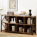 8 Cube Storage Organizer Bookshelf, Industrial Horizontal Bookcase, Accent Cubby Shelf, Media Console Table for Living Room, Home and Office, 63 Inches, Rustic Brown-Ruum Studio Home