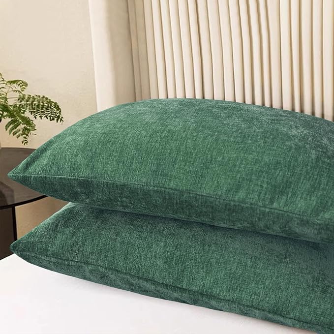 CaliTime Throw Pillow Covers Decorative 20 X 26 Inches Pack of 2 Cozy Chenille Standard Pillow Shams Cases for Couch Sofa Bed Living Room Home Dark Green-Ruum Studio Home