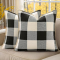 decorUhome Buffalo Plaid Check Throw Pillow Covers 18x18 Set of 2, Outdoor Decorative Farmhouse Neutral Pillow Covers with Stitched Edge for Bed Couch Sofa, Black and White-Ruum Studio Home