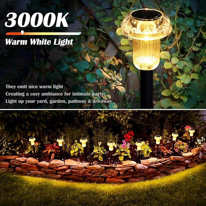 Solar Lights Outdoor Pathway Waterproof 8 Pack Warm White LED Acrylic Mushroom Decorative Garden Lights for Yard Landscape Patio Outside Decor-Ruum Studio Home