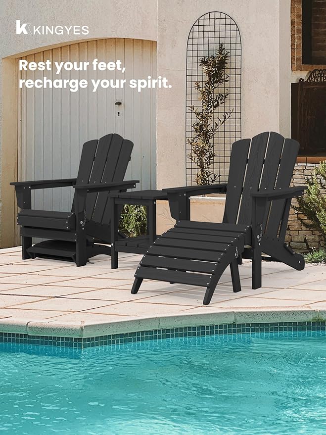 KINGYES Folding Adirondack Ottomans Set of 2 for Adirondack Chair, Black-Ruum Studio Home