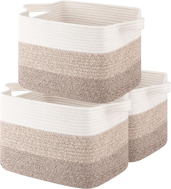Storage Basket for Organizing, Woven Baskets for Storage, Rectangle Decorative Baskets for Shleves, Closet, Toys, Books, Nursery Organizer Bins - Pack of 3 (Gradient Yellow)-Ruum Studio Home