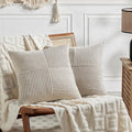 Fancy Homi 2 Packs Neutral Taupe Decorative Throw Pillow Covers 20x20 Inch for Living Room Couch Bed Sofa, Farmhouse Boho Home Decor, Soft Corss Corduroy Patchwork Accent Square Cushion Case 50x50 cm-Ruum Studio Home