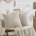 Fancy Homi 2 Packs Neutral Taupe Decorative Throw Pillow Covers 16x16 Inch for Living Room Couch Bed, Rustic Farmhouse Boho Home Decor, Soft Corss Patchwork Corduroy Textured Square Cushion Case 40cm-Ruum Studio Home