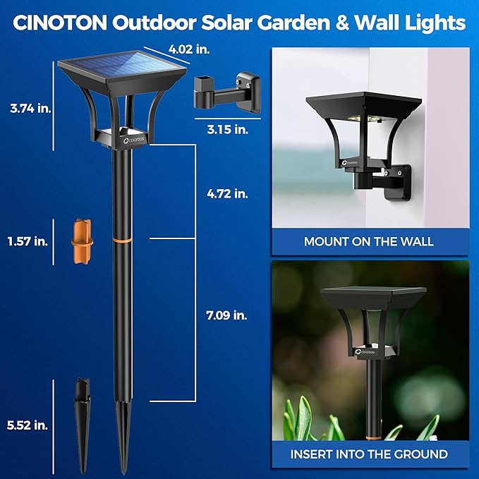 CINOTON 2-in-1 Solar Pathway Lights Outdoor with 4 Lighting Modes, IP65 Waterproof LED Solar Powered Wall Lights for Garden Yard Patio Lawn Porch Walkway Backyard Driveway, Warm & Cold White 4 Pack-Ruum Studio Home