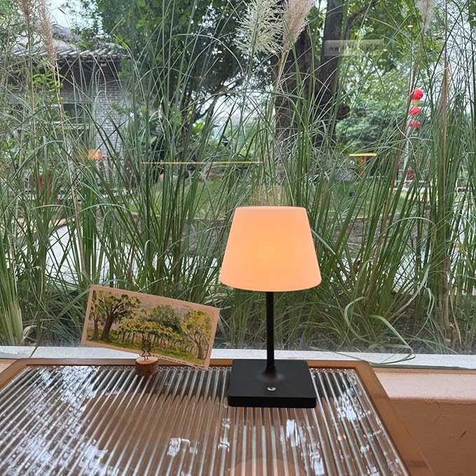 Outdoor Rechargeable Table lamp Cordless, Battery Operated Night Lights,Waterproof lamp for Shower,4000mAh LED 3 Colors Dimmable Touch Bedside Lamp for Coffee Shop Bath Patio -Black-Ruum Studio Home