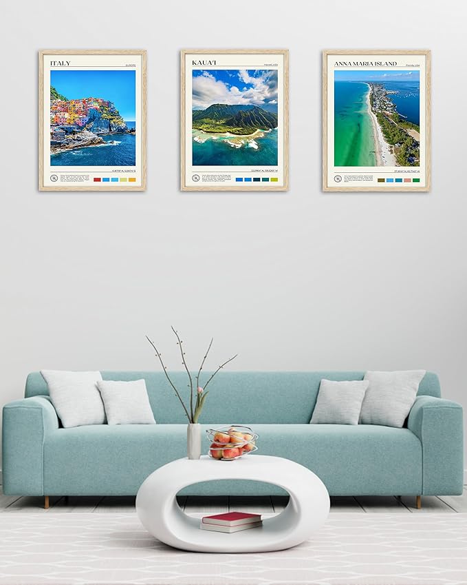 HesenDot Natural OAK Wood Framed Cinque Terre National Park Wall Art,12x16in Italian Natural Seascape Canvas Wall Print,Classic Urban Landmark Wall Decor for Living Room, Bedroom,Office Set of 1-Ruum Studio Home
