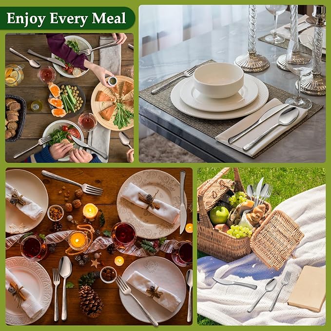 Aisoso 60-Piece High-End Silverware Set with Stone Patterned Handle Mirror Finished Stainless Steel Serving Utensils for 12, Durability and Dishwasher Safe for Home, Restaurant, Weddings-Ruum Studio Home